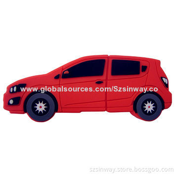 Rubber Car-shaped USB Flash Drive, 2 to 64GB Capacity Range, More than 10-year Data Retention